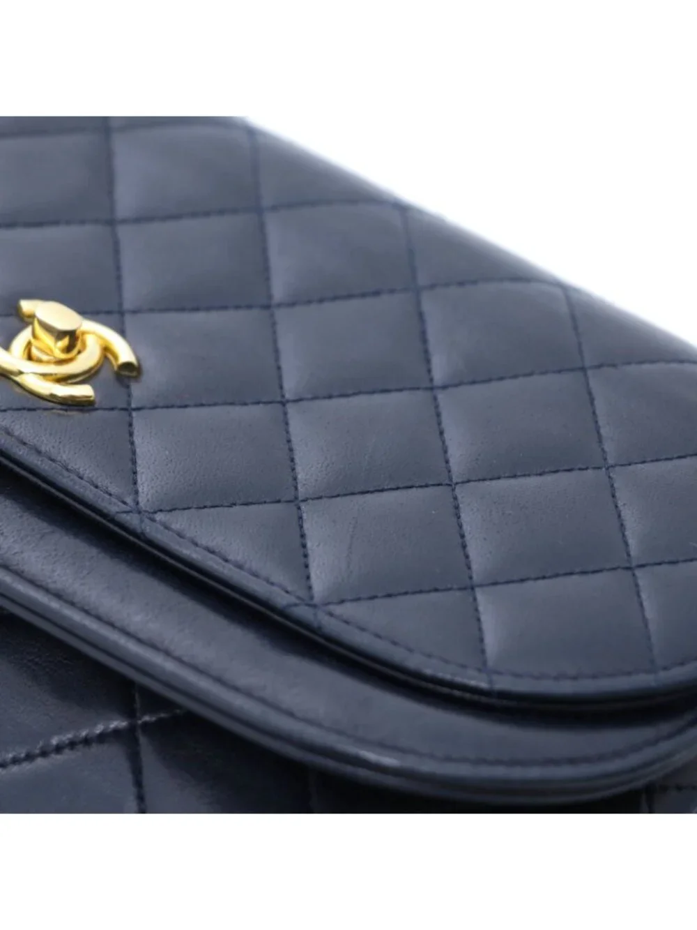 Chanel Quilted Half Moon Double Flap Chain Shoulder Navy Bag Lambskin